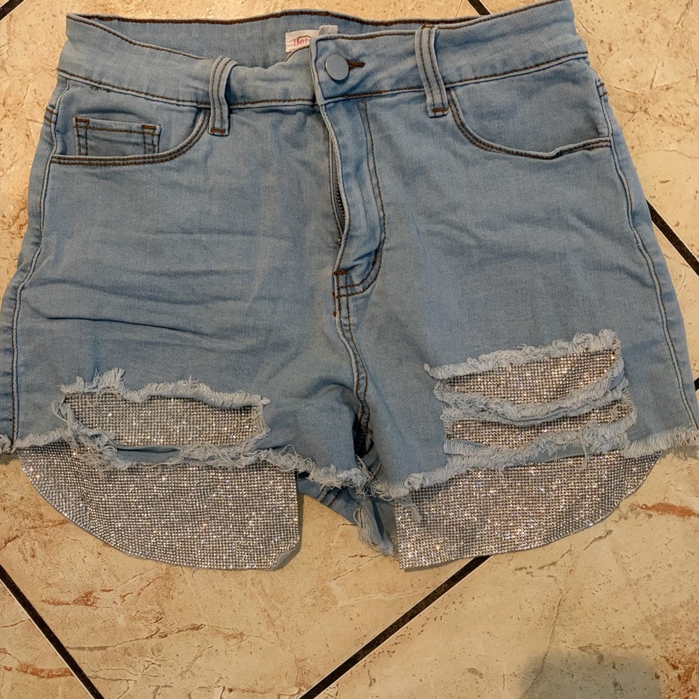 Hot & Delicious Light Blue Jean Shorts with Silver Details
